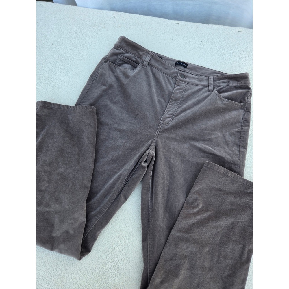 Talbots Corduroy Straight Leg Pants Womens 16 Grey Good Stretch 5-Pocket